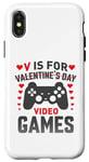 Coque pour iPhone X/XS V est pour les jeux vidéo, la Saint-Valentin, Funny Gamer, pour hommes et garçons