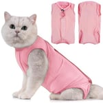 Avont Cat Recovery Suit Post Surgery, Elizabethan Collar & Cone Alternative, Kitten Onesie Pet Surgical Spay Shirt for Abdominal Wounds or Skin Diseases -Pink(L)