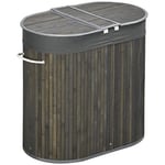 HOMCOM Bamboo Laundry Basket with Lid, 100 Litres Laundry Hamper with 2 Sections, Removable Washable Lining, Washing Baskets, 62.5 x 37 x 60.5cm, Grey