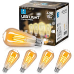 Aigostar Ampoules Edison Vintage E27 4W,400 Lumens,Blanc Chaud 2200K,Lampe Décorative ST64,Idéal pour la Maison, Bars, Café, Restaurant,Non Dimmable,Lot de 4