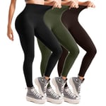 Leafigure 3 Pack Leggings for Women High Waisted Non See-Through Black Soft Workout Gym Yoga Pants SM