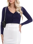 Irevial Boléro Femme Manches Longues Tricot Cardigan Respirant Gilet Femme Veste avec Boutons Tops Bleu Marine,S