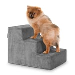 Juskys escalier pour Animaux de Compagnie escalier pour Chiens 36 cm - 3 marches Housse en Peluche Lavable - escalier pour Chats Rampe pour Chiens pour lit, canapé, Divan et Voiture - Housse Grise