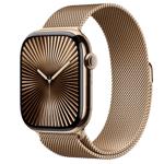 Apple Watch Series 10 (GPS + Cellular) • Titanboett guld, 46 mm • Milanesisk loop guld – S/M