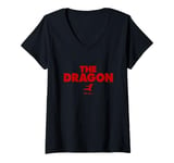 Womens Bruce Lee The Dragon Flying Kick Silhouette Logo V-Neck T-Shirt