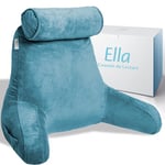 Ella Coussin de Lecture avec Rouleau de Cou - Oreiller de Lecture avec Accoudoirs, Soutien du Dos et du Cou pour la Lecture ou la Relaxation - Coussin de Dossier Fauteuil de Lecture - Velours (Bleu)