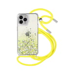 Coque Paillette iPhone 13 Pro Max Cordon Amovible Coins Antichocs Dégradé Jaune