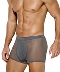 Casey Kevin Men Sexy Mesh Boxer Briefs Stretch Breathable Shorts Hipsters Trunk Underwear,GREY-M