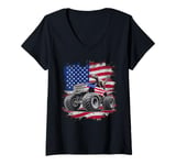 Womens Monster Truck American Flag USA Party Dino Dinosaur Trucks V-Neck T-Shirt