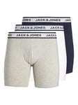 JACK & JONES Men's JACSOLID BOXER BRIEFS 3 PACK Shorts, Light Grey Melange/Pack:White-Navy Blazer, M