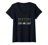 Womens Hanukkah Candles Jewish Festival Love And Light V-Neck T-Shirt