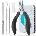 RONAVO Nail Clipper Set - Ingrown Toenail Treatment & Toenail Clippers for Thick Nails - Heavy Duty Professional Toe Nail Clippers for Men & Elderly, Large Toenail Scissors for Seniors/Mens/Women