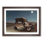 The Sleeping Gypsy By Henri Rousseau Classic Painting Framed Wall Art Print, Ready to Hang Picture for Living Room Bedroom Home Office Décor, Walnut A4 (34 x 25 cm)