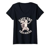 Womens Save The Tree Ninjas, Funny Squirrel V-Neck T-Shirt