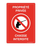 AUA SIGNALETIQUE - Panneau Prépercé (4 Trous) avec Angles arrondis - PVC Rigide 1.5 mm - (150x210 mm, Propriété Privée - Chasse Interdite)