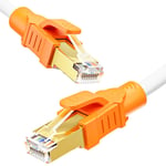 Cable Ethernet 5M Cat 8, Cable Rj45 Blindé Haut Debit 40Gbps 2000Mhz 26Awg S/Ftp Pimf Cable Lan Impermeable Cable Reseau Blanc Poe Cable Internet Pour Modem Routeur