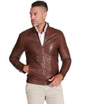 D'Arienzo Veste Cuir Marron Homme Agneau Veritable Blouson Moto Biker Motard Col Rond Cuir Véritable Made in Italy Marlon 54/XXL/Marron