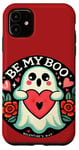 Coque pour iPhone 11 Be my Boo Illustration fantôme Saint-Valentin