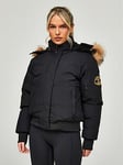 Zavetti Canada Olivia Hooded Bomber Jacket - Black, Black, Size L, Women