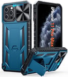 FNTCASE for iPhone 11-Pro Max Case: Rugged Military Grade Full Protection Shockproof Protective Case with Kickstand | TPU Matte Textured Heavy Duty Hard Bumper Phone Cover for iPhone 11 Pro Max-Blue