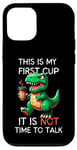 Coque pour iPhone 13 Funny Morning Coffee T-Rex – First Cup, Not Time to Talk