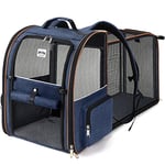 Lekespring Sac Transport Chat avec 4 Entrées, Sac Transport Chien Respirant - Sac a Dos Chat avec Harnais Intérieur - Sac a Dos Chien Charge Maximale 12kg - Bleu