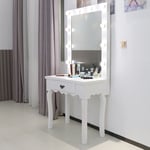 White Dressing Table, LED Bulbs Mirror Set Bedroom Makeup Desk Hollywood Style