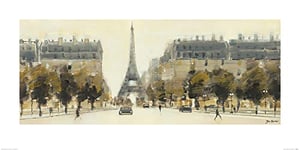 The Art Group Jon Barker (Eiffel Tower Boulevard) -Art Print 50 x 100cm, Paper, Multicoloured, 50 x 100 x 1.3 cm