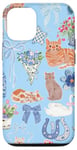 iPhone 14 Pro Blue Coquette Floral Ribbon Bow & Cute Kitten Cat Lover Case