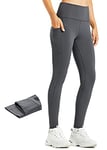 Libin Leggings Polaire Femme Chaud Leggings Hiver Femme Thermique Élastiques Taille Haute Sport Chaud Pantalon avec Poches, Gris foncé, XXL