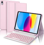 Clavier Ipad 10 G?n?ration 10,9"" 2022, ?tui Ipad 10 G?n?ration Avec Clavier, Coque Clavier R?tro?clair? Bluetooth Magn?tique Amovible Disposition Qwerty Italien Pour Ipad 10, Or Rose