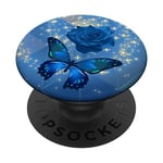 Rose Butterfly Flower Cell Phone Button Pop Up Holder Blue PopSockets Grip and Stand for Phones and Tablets PopSockets Adhesive PopGrip