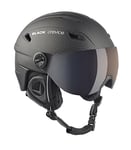 BLACK CREVICE casque ski Silvretta I casque ski avec visière style pilote I différentes couleurs I casque ski hommes & femmes I casque en polycarbonate I casque respirant I taille réglable (XL, Carbone Noir)