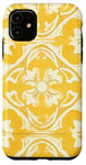 Coque pour iPhone 11 Carrelage floral jaune avec détails ornementaux