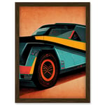 Colourful DeLorean Style Retro Car Poster Artwork Framed Wall Art Print A4