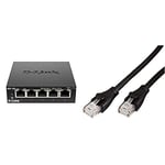 D-Link Switch 5 ports Gigabit metallique 10/100/1000mbps - Idéal partage de connexion et mise en réseau Small Office Home Office (DGS-105) & Amazon Basics Câble réseau Ethernet RJ45 catégorie 6 - 3 m