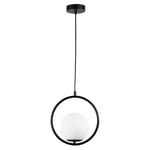 B·LED BARCELONA LED BarcelonaLED Plafonnier avec Abat-Jour Boule en Verre Opaque Moderne et Élégant avec Support Noir et Douille E27 pour Chambre Salon Salle à Manger