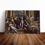 Big Box Art Canvas Print Wall Art El Greco Christ Driving The Money Changers | Mounted & Stretched Box Frame Picture | Home Decor for Kitchen, Living Room, Bedroom, Hallway, Multi-Colour, 20x14 Inch