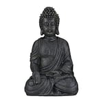 Relaxdays Statue de Buddha Figurine de Bouddha décoration Jardin Sculpture céramique Zen 40 cm, Gris foncé, grisfoncé