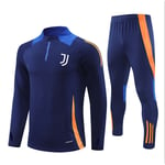 2425 Ny Juventus fotbollströja långärmad halv dragkedja träningströja set för vuxna och barn Royal blue S