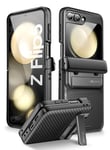 i-Blason Journey for Samsung Galaxy Z Flip 5 Case (2023) with Built-in Screen Protector & Kickstand, Full-Body Rugged Protective Phone Case for Z Flip 5 with Auto-Rotate Hinge Protection (Black)