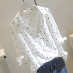 Women'S Shirt Plus Size White Linen Blouse Shirt Fashion Women Tops And Blouses Fall Female Shirt Polka Dot-White_4Xl