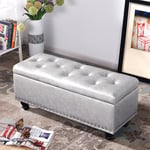 Pouf Banc de Rangement en Simili Cuir Grand Coffre Canapé Gris Clair