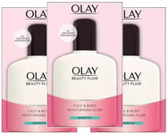 3 X Olay Beauty Fluid Face and Body Sensitive Moisturiser, 200 ml