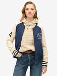 Superdry College Script Graphic Jersey Bomber Jacket - Navy, Navy, Size 14, Women