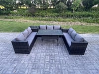 Outdoor Wicker Garden Furniture Rattan Lounge Sofa Set Patio Rectangular Dining Table Side Table 9 Seater