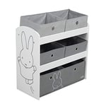 roba Étagère pour Jouets Enfant en Bois miffy® - 5 Paniers en Tissu Amovibles - Meuble de Rangement pour les Jouets - 64 x 30 x 60 cm - Motif Lapin / Gris