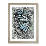 The Blue Butterfly Effect In Abstract Modern Framed Wall Art Print, Ready to Hang Picture for Living Room Bedroom Home Office Décor, Oak A2 (64 x 46 cm)