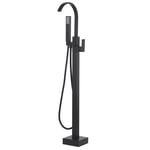 Robinetterie sur Pied Acier Zinc et Laiton Noir Mat 112 cm Facile à Entretenir