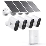 AOSU 5MP Caméra Surveillance WiFi Extérieure sans Fil, Solar Security Cameras Kit, Base+4 cam, sans Abonnement - Enregistrement Local, Angle de Vue 166°, Vision Nocturne, Détecteur de Mouvement, IP67